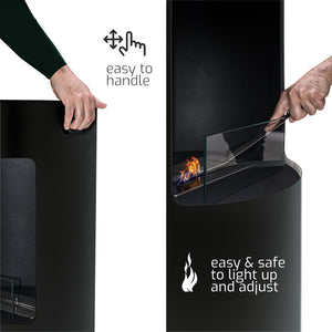 Giulio Cesare - Caminetto a bioetanolo da terra con 1 bruciatore da 1.5L. Camino a bioetanolo da appoggio in acciaio inox e vetro temperato. Colore Nero. Ø40x80 cm
