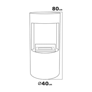 Giulio Cesare - Caminetto a bioetanolo da terra con 1 bruciatore da 1.5L. Camino a bioetanolo da appoggio in acciaio inox e vetro temperato. Colore Nero. Ø40x80 cm