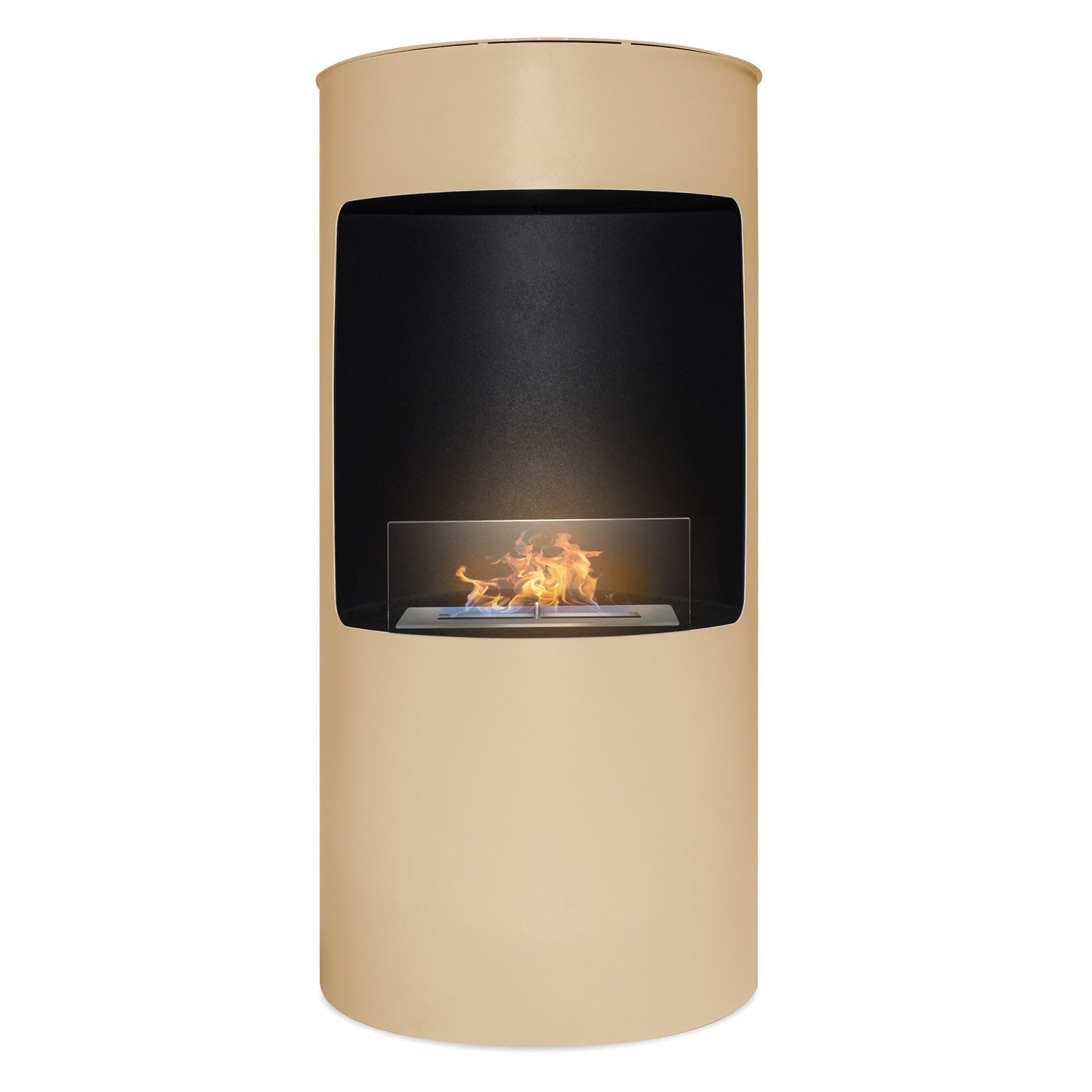 Giulio Cesare - Caminetto a bioetanolo da terra con 1 bruciatore da 1.5L. Camino a bioetanolo da appoggio in acciaio inox e vetro temperato. Colore Tortora. Ø40x80 cm