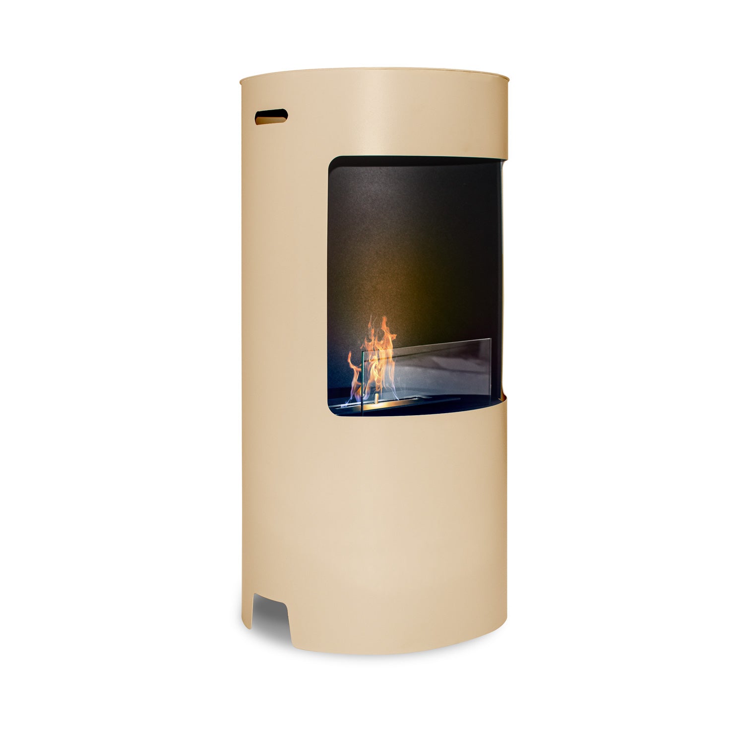 Giulio Cesare - Caminetto a bioetanolo da terra con 1 bruciatore da 1.5L. Camino a bioetanolo da appoggio in acciaio inox e vetro temperato. Colore Tortora. Ø40x80 cm