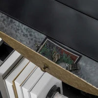 Specchio da Parete Rotondo da Ø61cm con Cassetto e Cornice in Metallo Nero