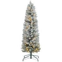 Albero di Natale Innevato con 263 Rami e Luci LED Bianche in Plastica e Metallo, Ø45x150 cm, Verde