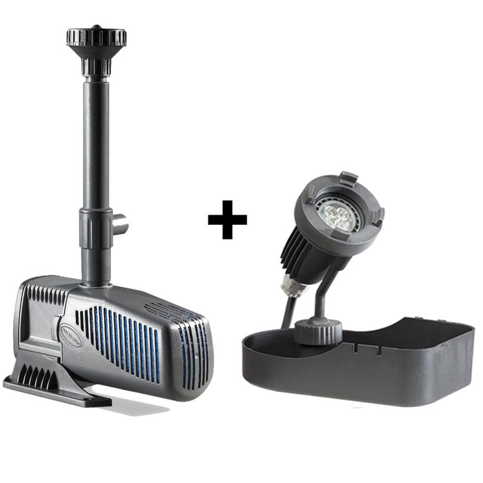 Multipack pompa per laghetto syncra pond 2.5 2400 litri/h + faretto halley a led sommergibile