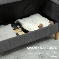 Divano 2 Posti con Spazio Contenitore e 2 Cuscini, in Tessuto Effetto Velluto e Legno, 140x63x79 cm, Grigio