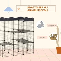 Recinto per Animali Domestici Modulabile e Multilivello con Rampa e 2 Porte in Acciaio e PP, 105x70x116 cm, Nero