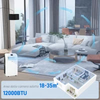 Condizionatore Portatile con Timer, 3 Modalità e 3 Velocità, in Plastica ABS, 44.3x34x81.5 cm, Bianco