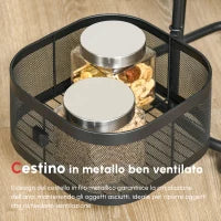 Carrello Portavivande con 4 Cestelli, Piano d'Appoggio e Ruote, in Acciaio e PP, 33x33x77 cm