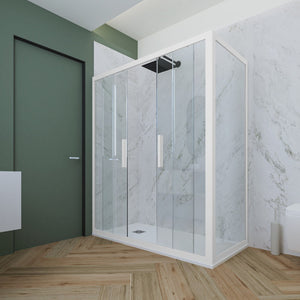 Box doccia 2 ante scorrevoli 75x150 CM H 200 Vetro Trasparente Profilo Bianco Matt mod. Glam Duo