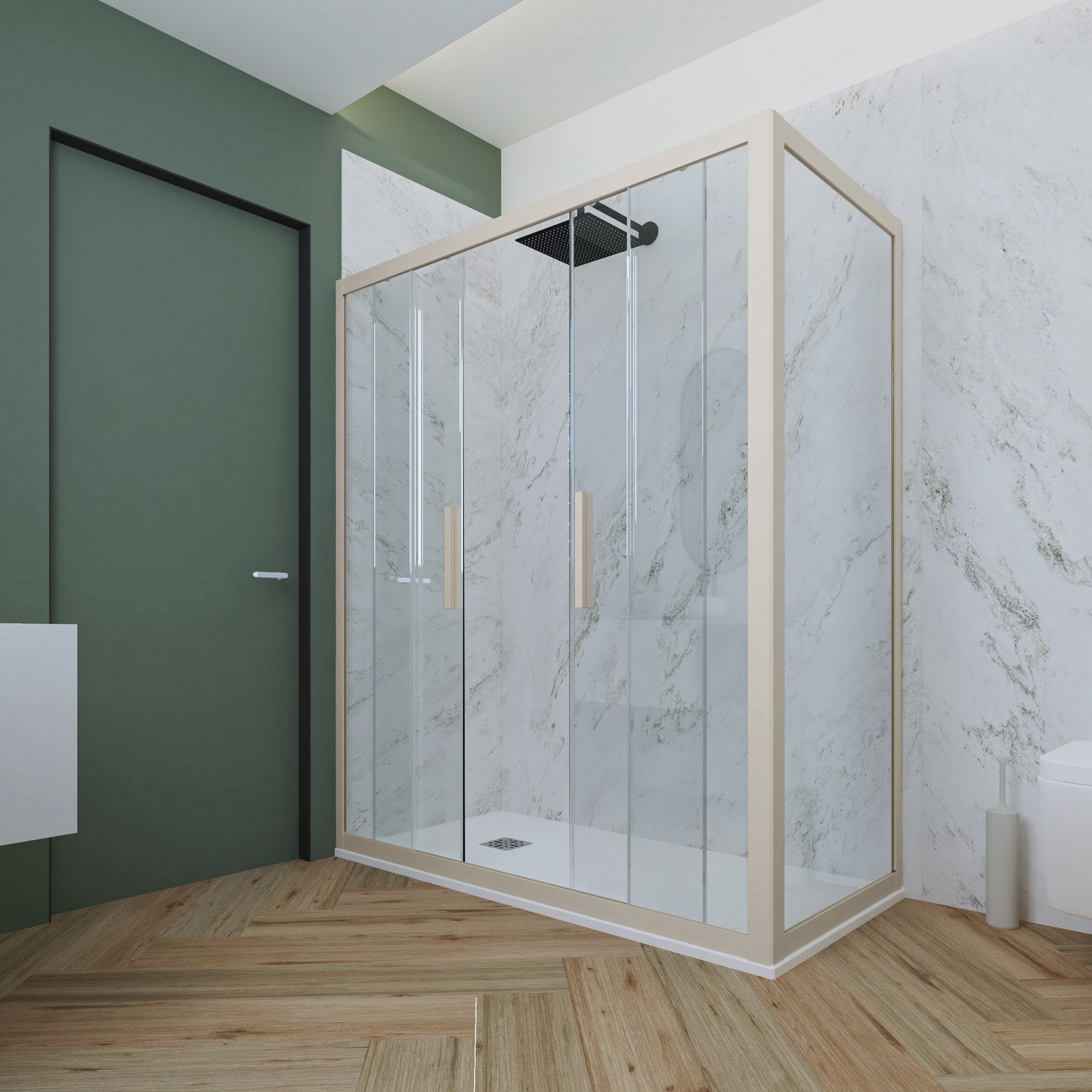 Box doccia 2 ante scorrevoli 75x170 CM H 200 Vetro Trasparente Profilo Champagne mod. Glam Duo