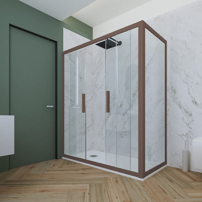 Box doccia 2 ante scorrevoli 70x160 CM H 200 Vetro Trasparente Profilo Chocolate mod. Glam Duo