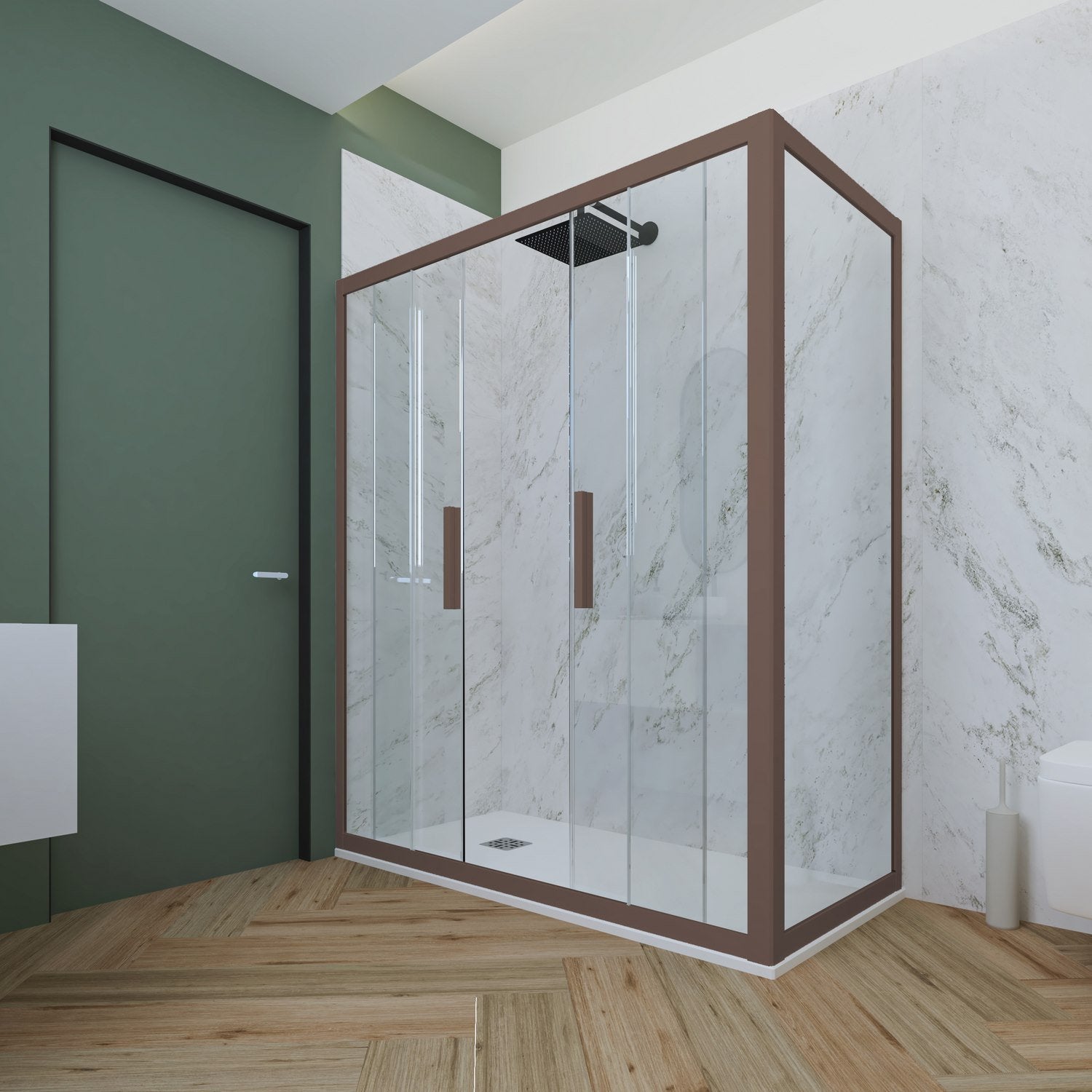 Box doccia 2 ante scorrevoli 70x170 CM H 200 Vetro Trasparente Profilo Chocolate mod. Glam Duo