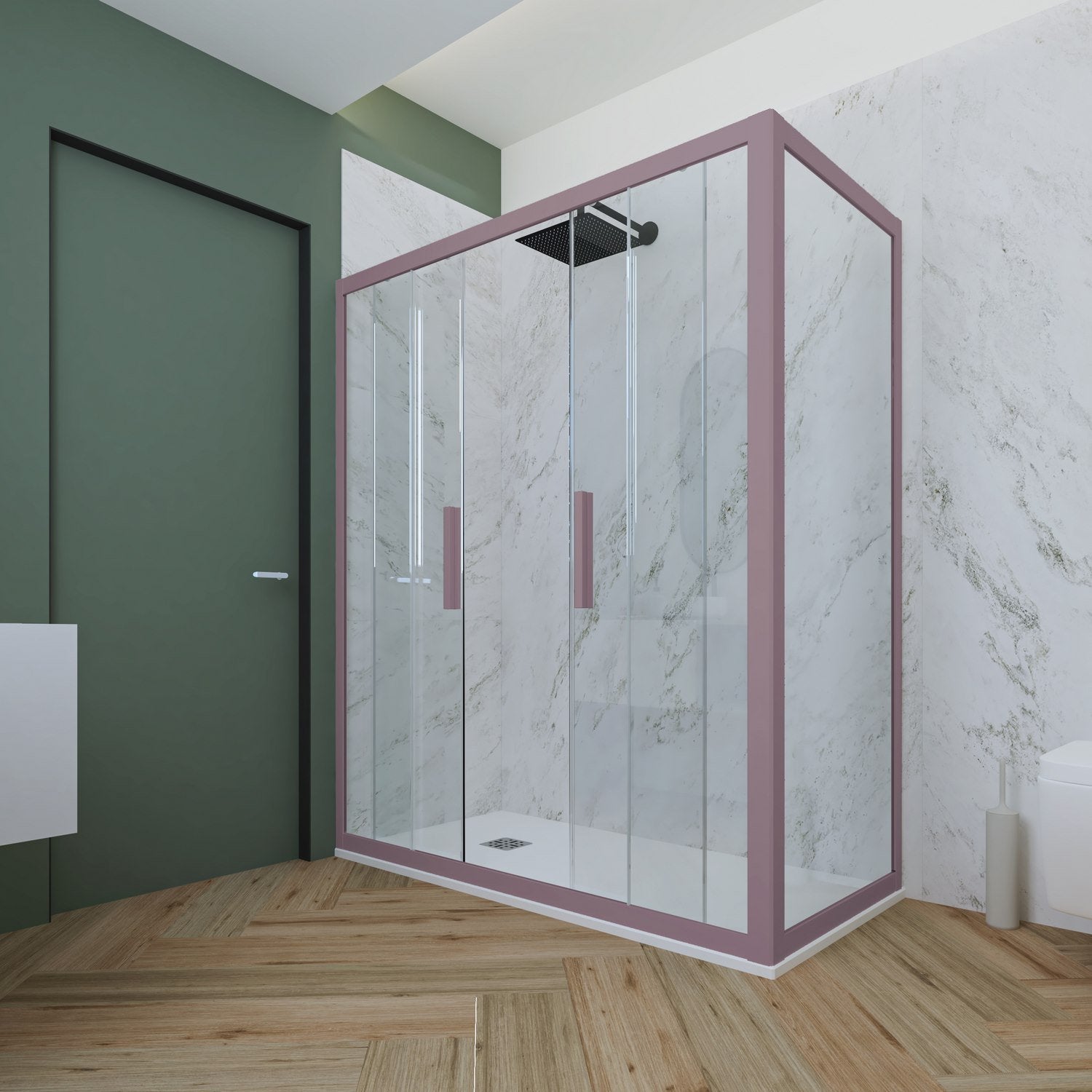 Box doccia 2 ante scorrevoli 80x160 CM H 200 Vetro Trasparente Profilo Lavanda mod. Glam Duo