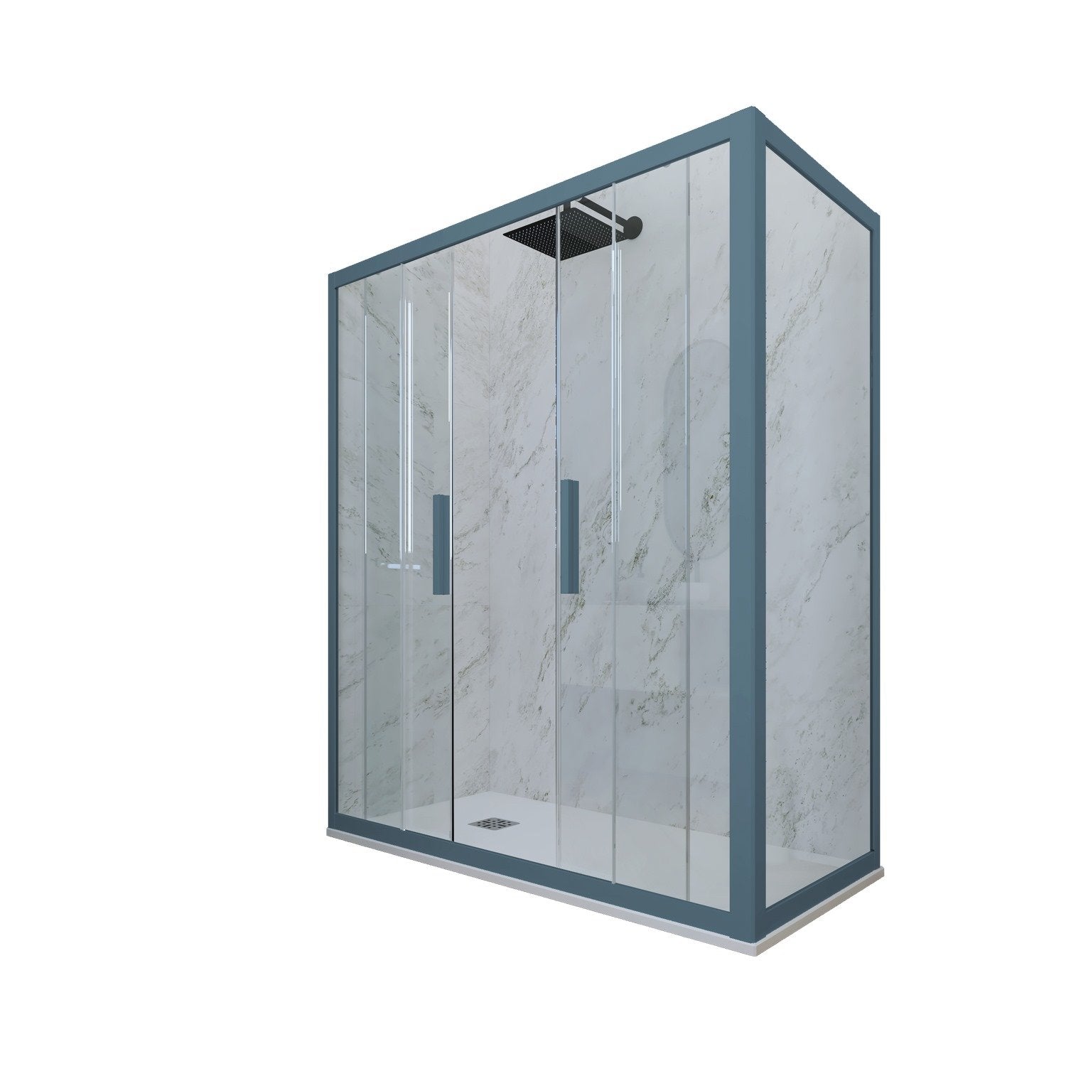 Box doccia 2 ante scorrevoli 90x140 CM H 200 Vetro Trasparente Profilo Blu Navy mod. Glam Duo