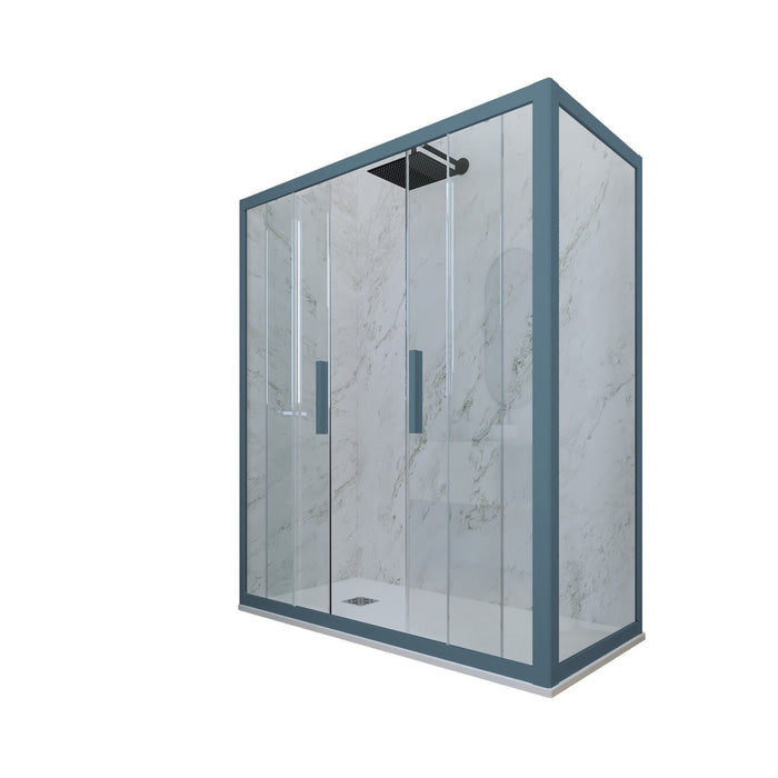 Box doccia 2 ante scorrevoli 80x160 CM H 200 Vetro Trasparente Profilo Blu Navy mod. Glam Duo