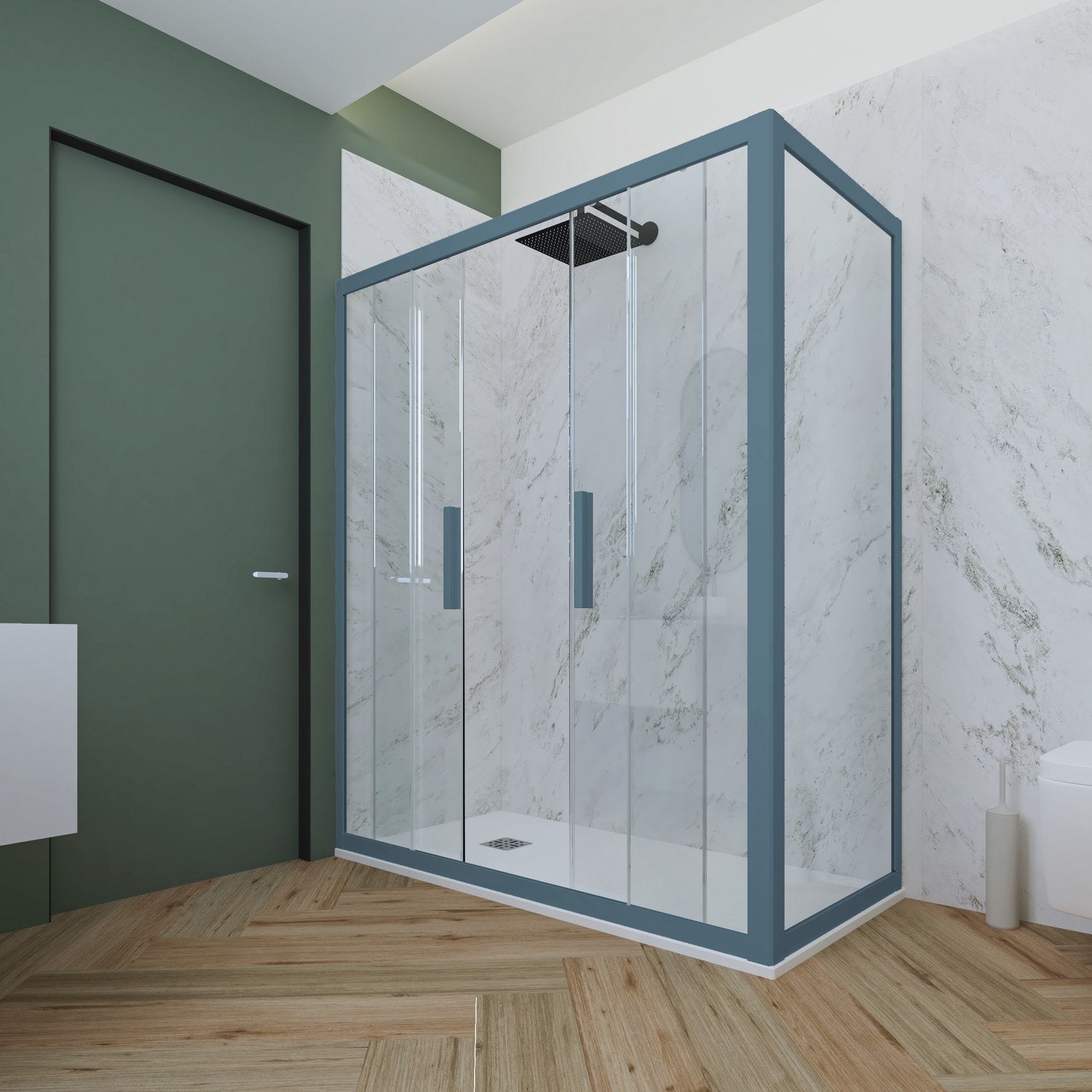 Box doccia 2 ante scorrevoli 70x160 CM H 200 Vetro Trasparente Profilo Blu Navy mod. Glam Duo