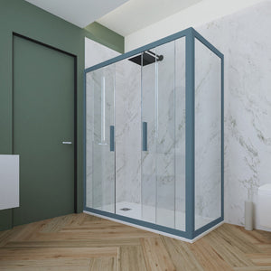 Box doccia 2 ante scorrevoli 90x120 CM H 200 Vetro Trasparente Profilo Blu Navy mod. Glam Duo