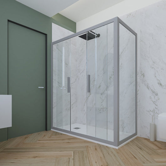 Box doccia 2 ante scorrevoli 75x160 CM H 200 Vetro Trasparente Profilo Silver mod. Glam Duo