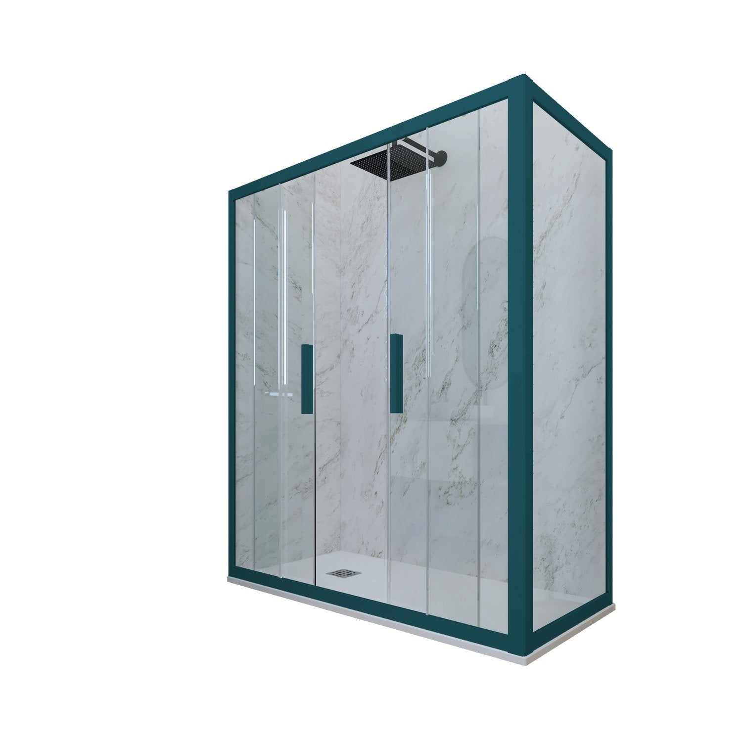 Box doccia 2 ante scorrevoli 70x130 CM H 200 Vetro Trasparente Profilo Verde Night Watch mod. Glam Duo