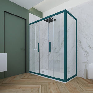 Box doccia 2 ante scorrevoli 70x130 CM H 200 Vetro Trasparente Profilo Verde Night Watch mod. Glam Duo