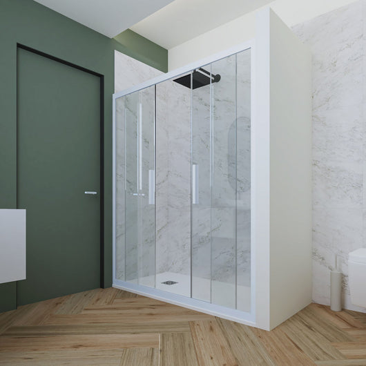 Porta doccia scorrevole 140 CM H 200 Vetro Trasparente Profilo Blu Vintage mod. Glam