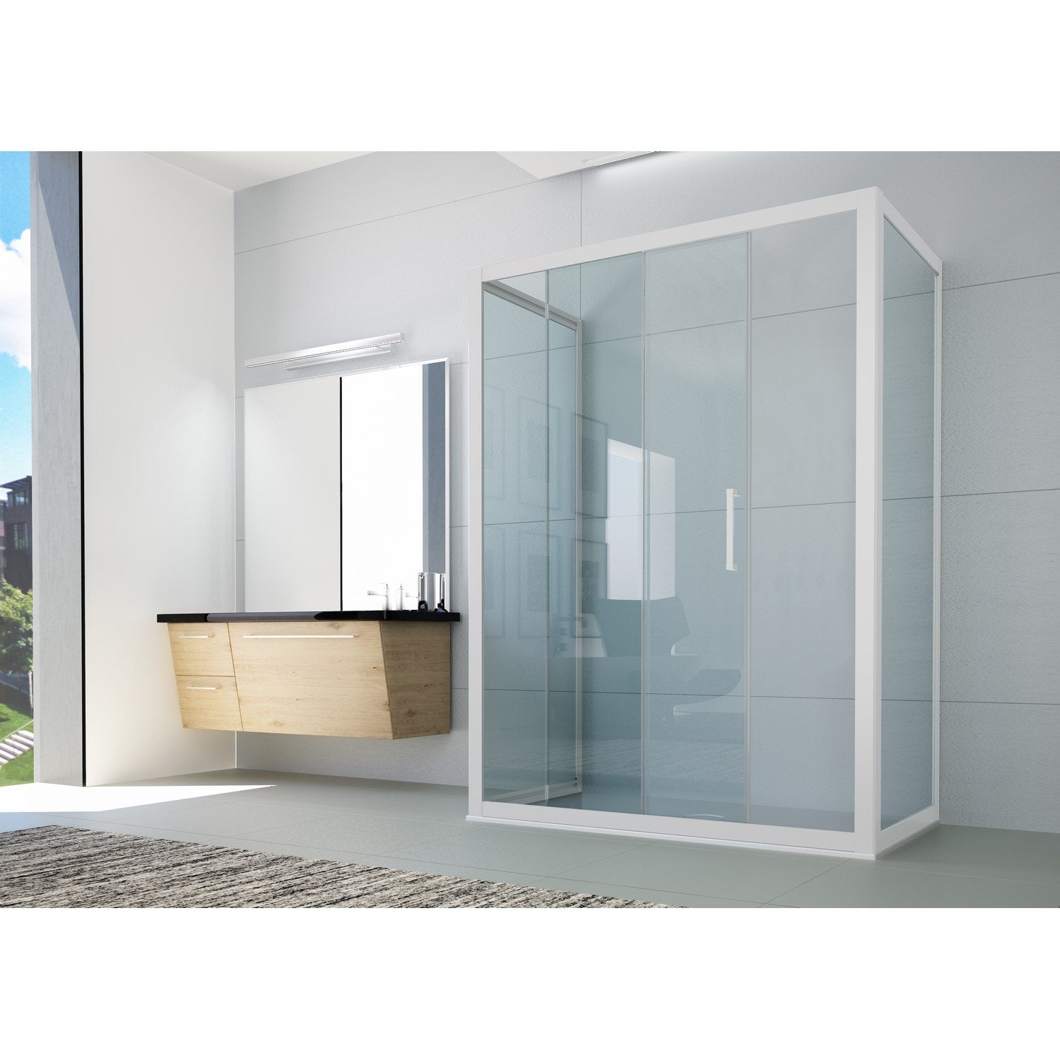 Box doccia 3 lati 75x160x75 CM H 200 Vetro Trasparente Profilo Bianco mod. Glax 3 lati