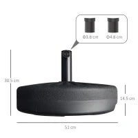 Base per Ombrellone da Giardino con Palo Centrale Φ3.8cm e 4.8cm, HDPE Nero