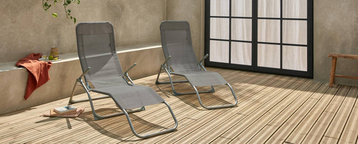 Set di 2 lettini prendisole in textilene 2 posizioni, antracite