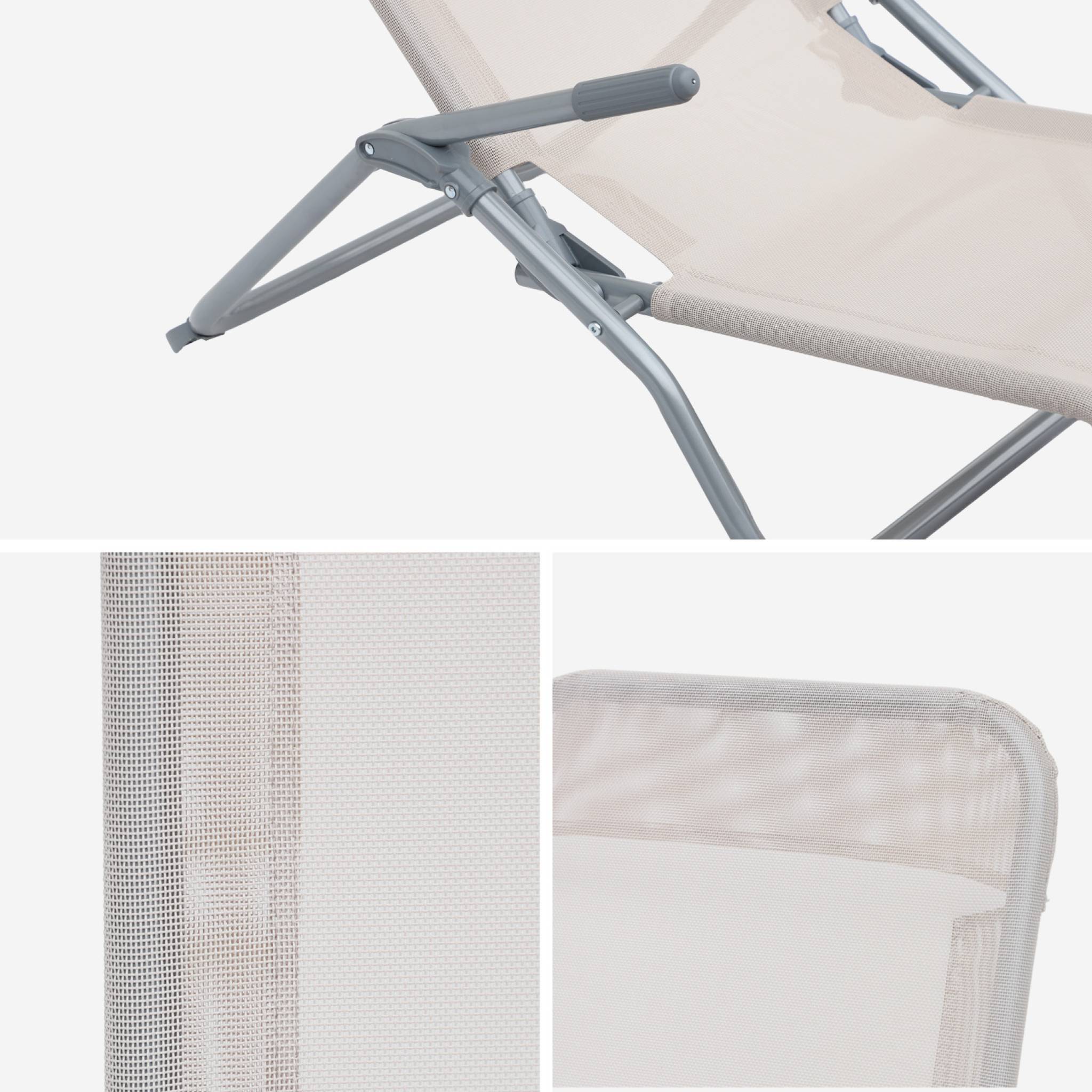 Set di 2 lettini prendisole in textilene 2 posizioni, bianco