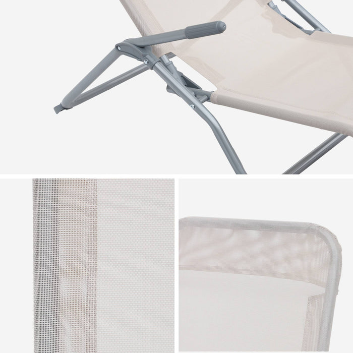 Set di 2 lettini prendisole in textilene 2 posizioni, bianco