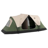Tenda da Campeggio 6 Posti con 2 Stanze Separate, Poliestere e Fibra di Vetro, 450x215x180 cm, Verde Scuro
