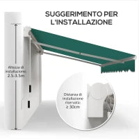 Tenda da Sole per Esterno Avvolgibile a Manovella in Metallo e Alluminio, 4x2.5m, Verde Scuro