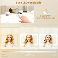 Toeletta da Camera con Specchio e Luci LED Regolabili, 6 Cassetti, 2 Ripiani e Prese Elettriche, Bianco