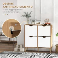 Mobile Scarpiera in Truciolato e Pino con 4 Cassetti e 2 Ripiani Regolabili per ogni Cassetto, 95x26x95 cm