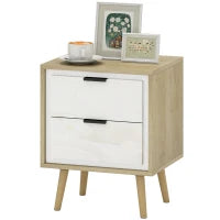 Comodino con 2 cassetti silenziosi e piedi in legno massiccio, 40 x 35 x 50 cm, Bianco lucido