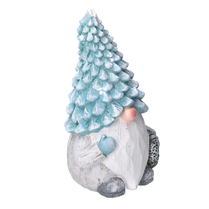 Gnomo resina azzurro seduto con led cm ø21,5h36,5
