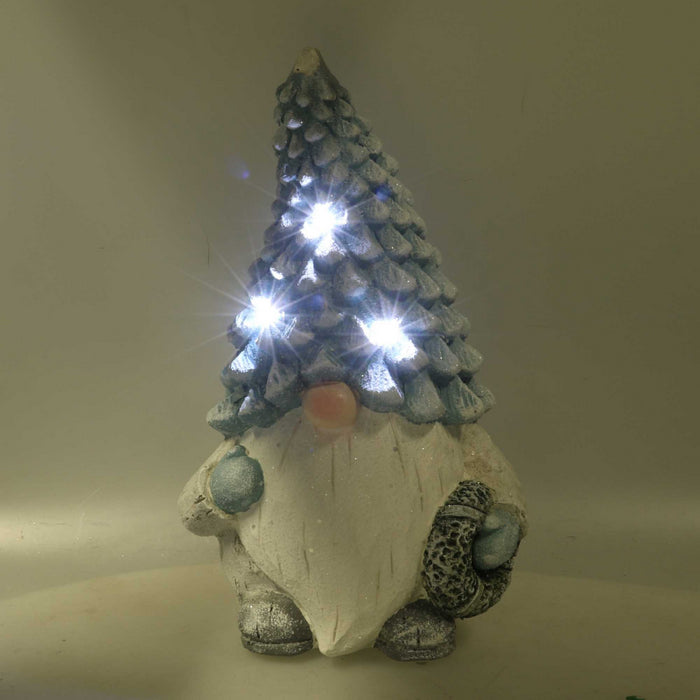 Gnomo resina azzurro seduto con led cm ø21,5h36,5