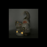 Gnomo resina e pupazzo di neve grigiocon led cm 27,5x18,5h42