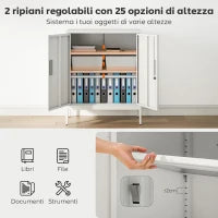 Armadietto da Ufficio in Acciaio a 2 Ripiani Regolabili con Serratura e 2 Chiavi, 80x40x100 cm, Bianco