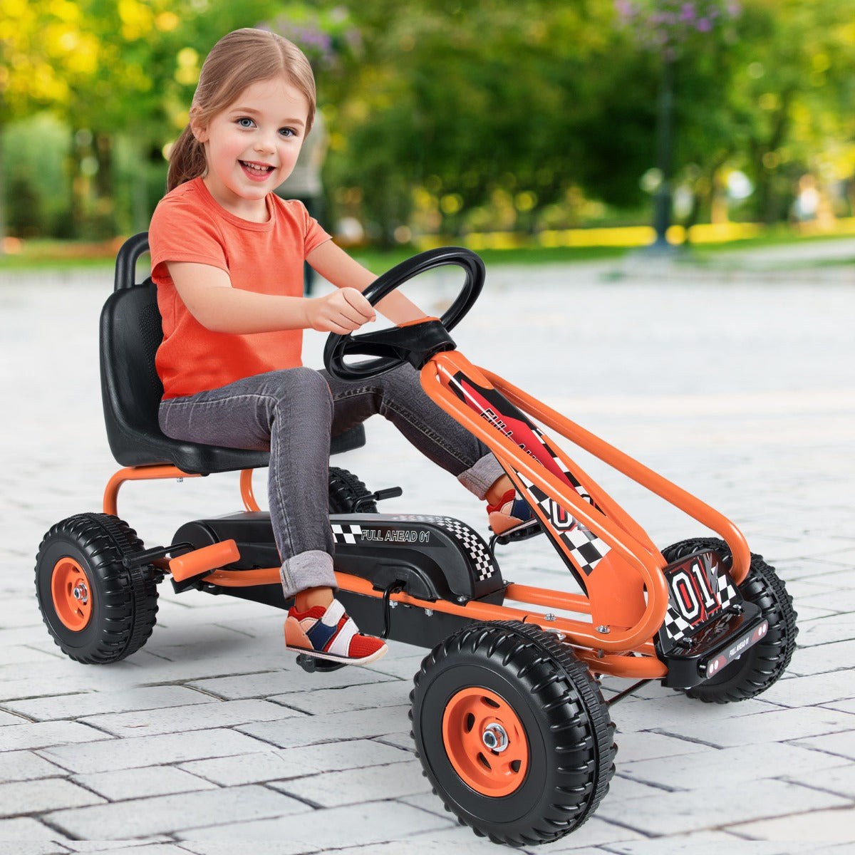 Go kart giocattolo con sedile regolabile e freno a mano stabile, Go kart a pedali robusti sicuri per bambini Arancione-Go Kart