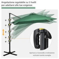 Ombrellone da Giardino a Manovella 2.5x2.5  m con Rotazione 360° e Parasole Regolabile, Verde