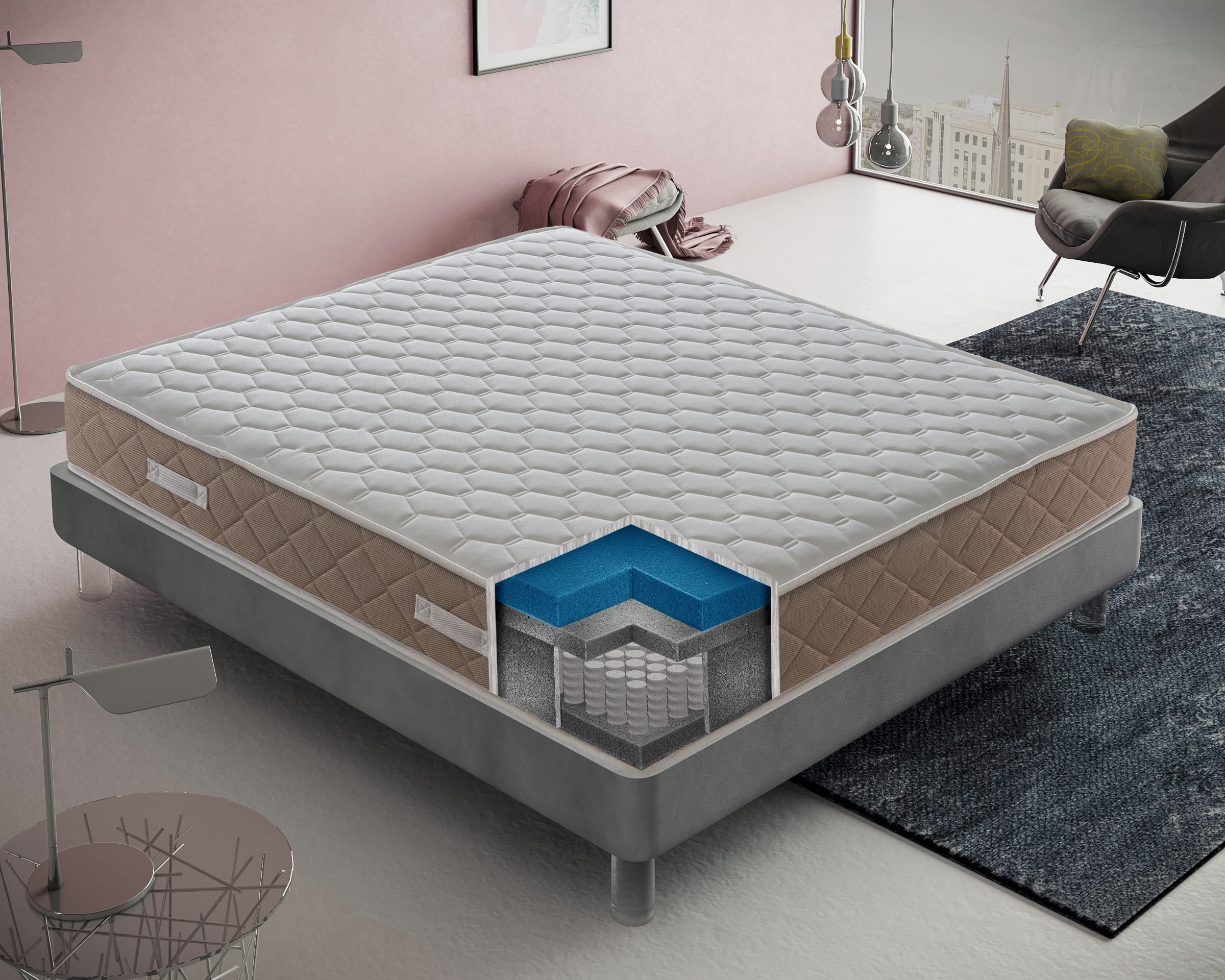 Materasso Singolo 90x190 a molle insacchettate e memory foam, Gold Relax, Alto 25 cm, 4 cm memory Gel