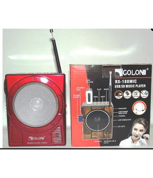 Golon Rx-188 Mic Radio Am Fm Portatile Con Ingresso Sd Usb Speaker Led Karaoke         