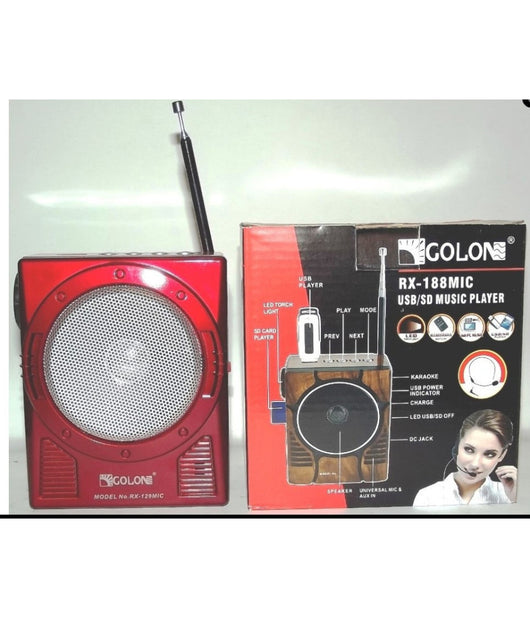 Golon Rx-188 Mic Radio Am Fm Portatile Con Ingresso Sd Usb Speaker Led Karaoke         