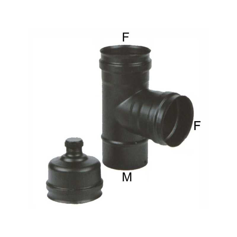 Gomito T Inox 8 Mff Tappo Nero Pellet 300 Maral