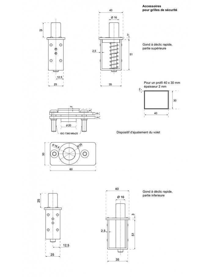 Gond rapido, catenaccio a molla, perno liscio - THIRARD