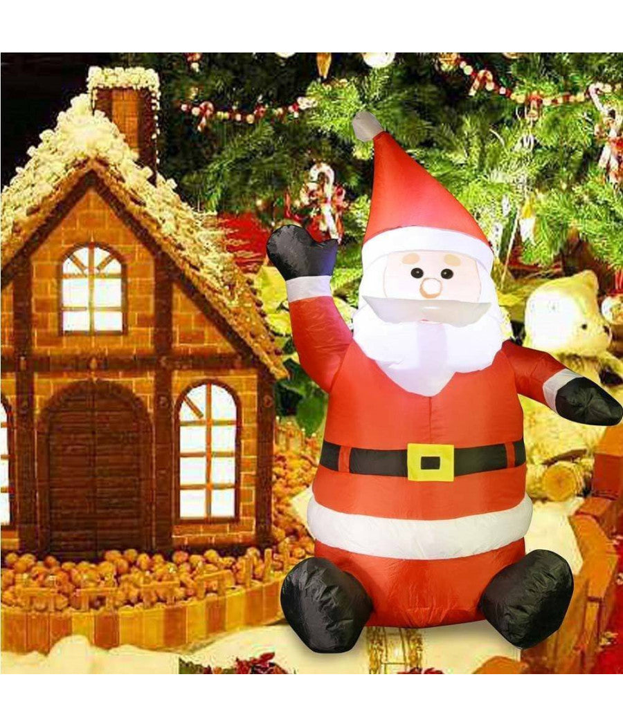Gonfiabile Babbo Natale Seduto Con Illuminazione Led Altezza 120 Cm Per Esterno         
