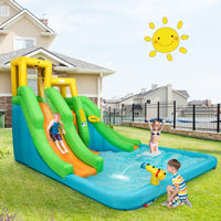Gonfiabile con 2 scivoli piscina cerchio di pallacanestro borsa di trasporto, Castello gonfiabile per bambini-Strutture gonfiabili da salto