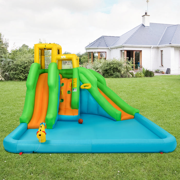 Gonfiabile con 2 scivoli piscina cerchio di pallacanestro borsa di trasporto, Castello gonfiabile per bambini-Strutture gonfiabili da salto