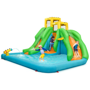 Gonfiabile con 2 scivoli piscina cerchio di pallacanestro borsa di trasporto, Castello gonfiabile per bambini-Strutture gonfiabili da salto