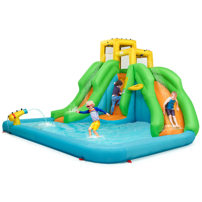 Gonfiabile con 2 scivoli piscina cerchio di pallacanestro borsa di trasporto, Castello gonfiabile per bambini-Strutture gonfiabili da salto
